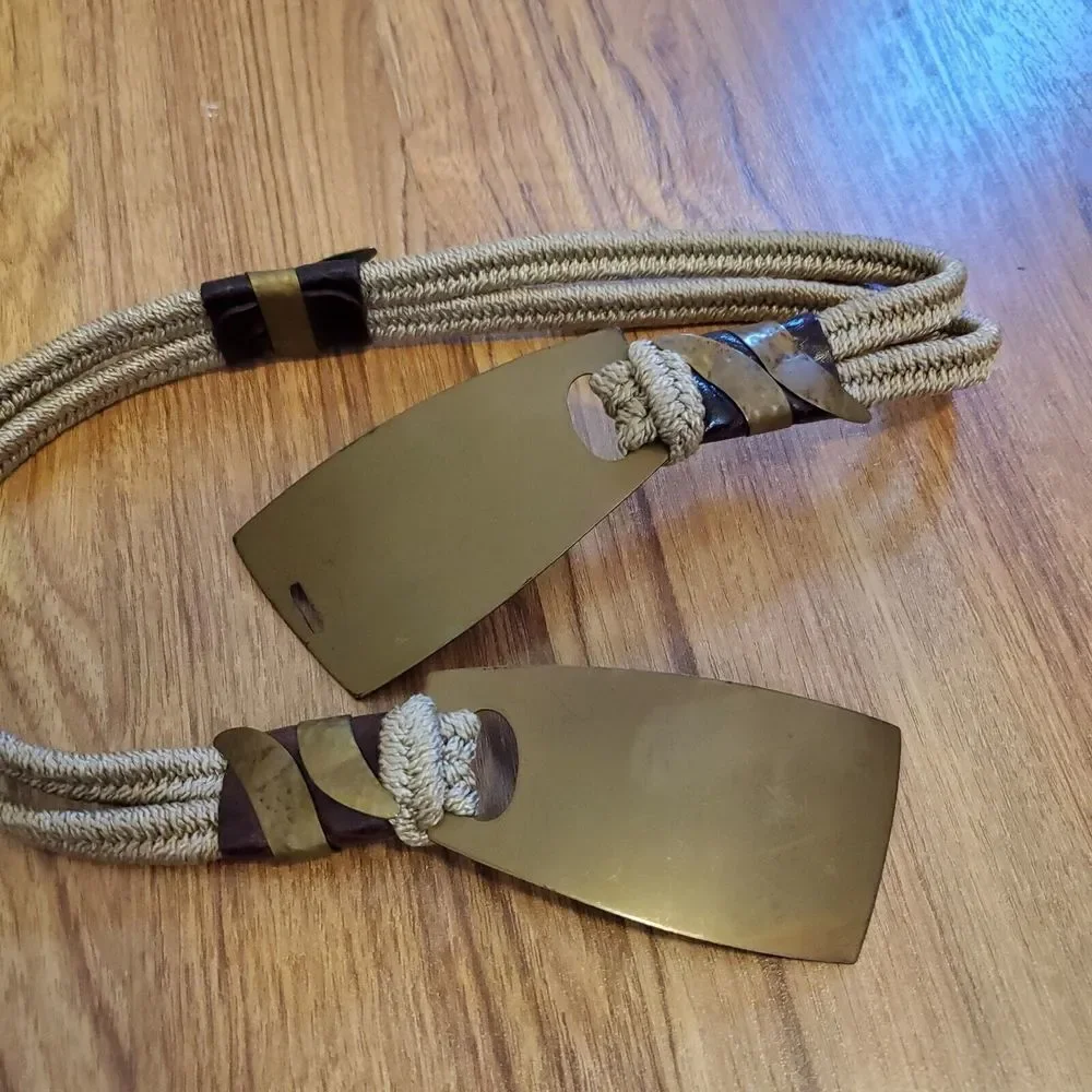 Artist Handmade Belt Brass Leather Braided 29.5